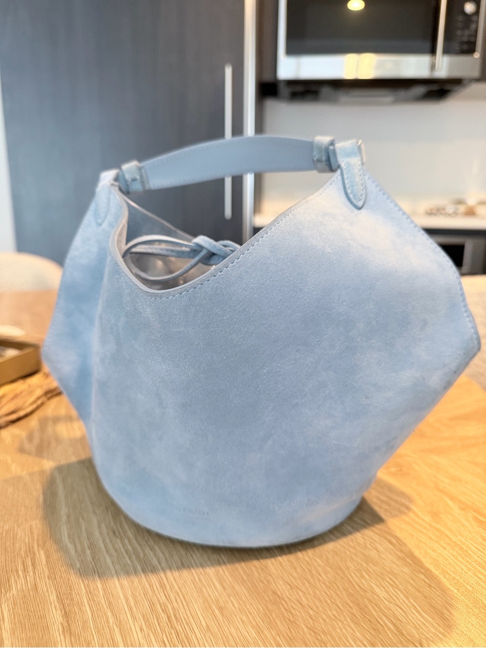 KHAITE Light Blue Suede Hobo Shoulder Bag - Picture 2 of 10